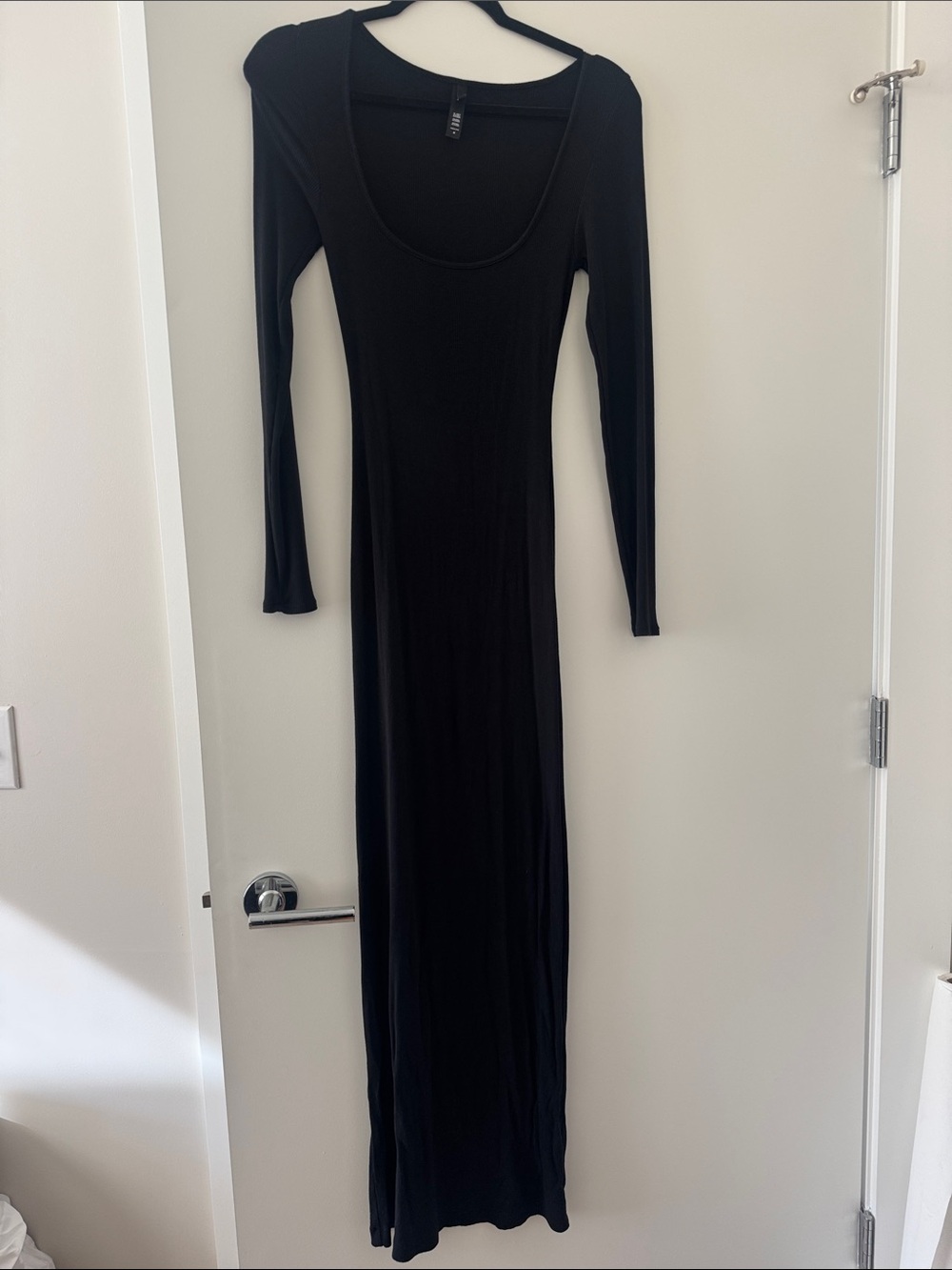 SKIMS Black Long Sleeve Scoop Neck Maxi Dress